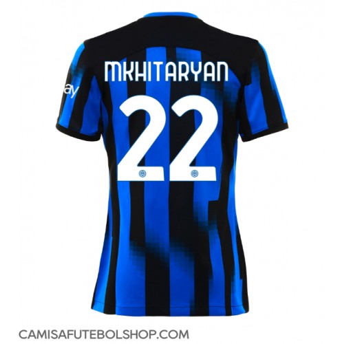 Camisa de time de futebol Inter Milan Henrikh Mkhitaryan #22 Replicas 1º Equipamento Feminina 2023-24 Manga Curta